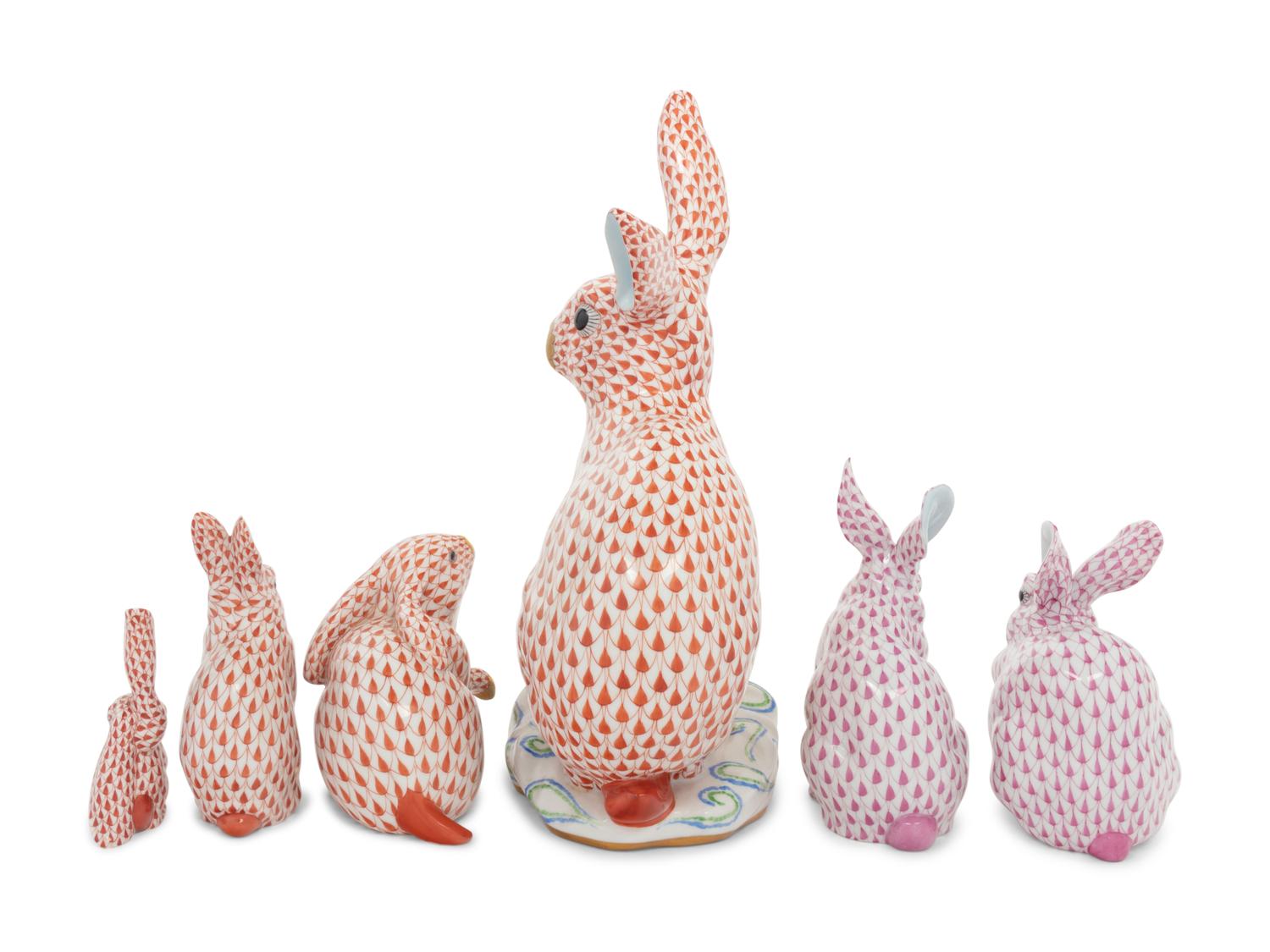 Six Herend Porcelain Rabbits