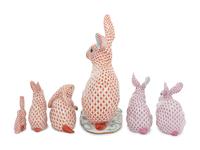Six Herend Porcelain Rabbits