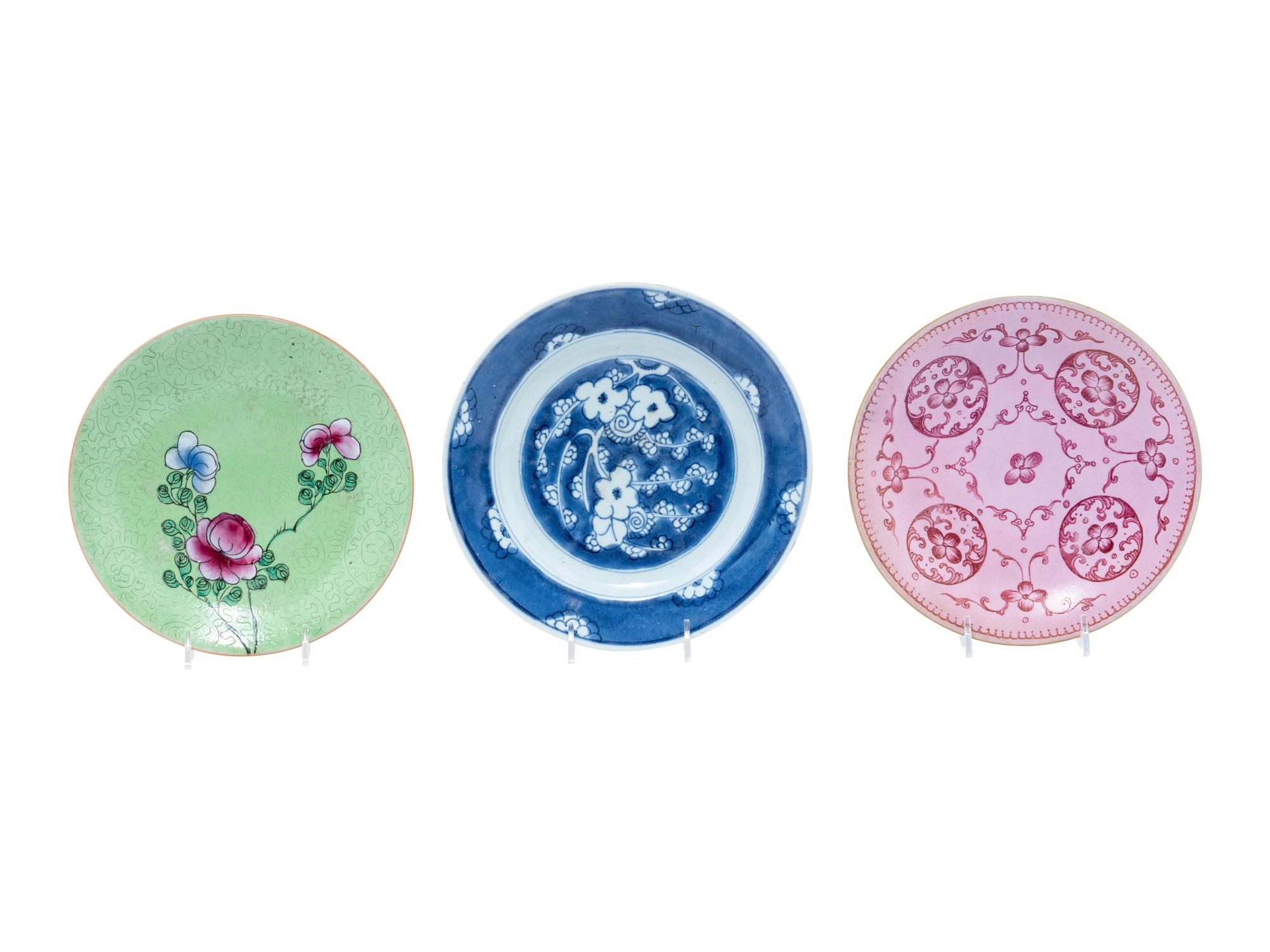 Three Chinese Export Porcelain 'Floral' Plates