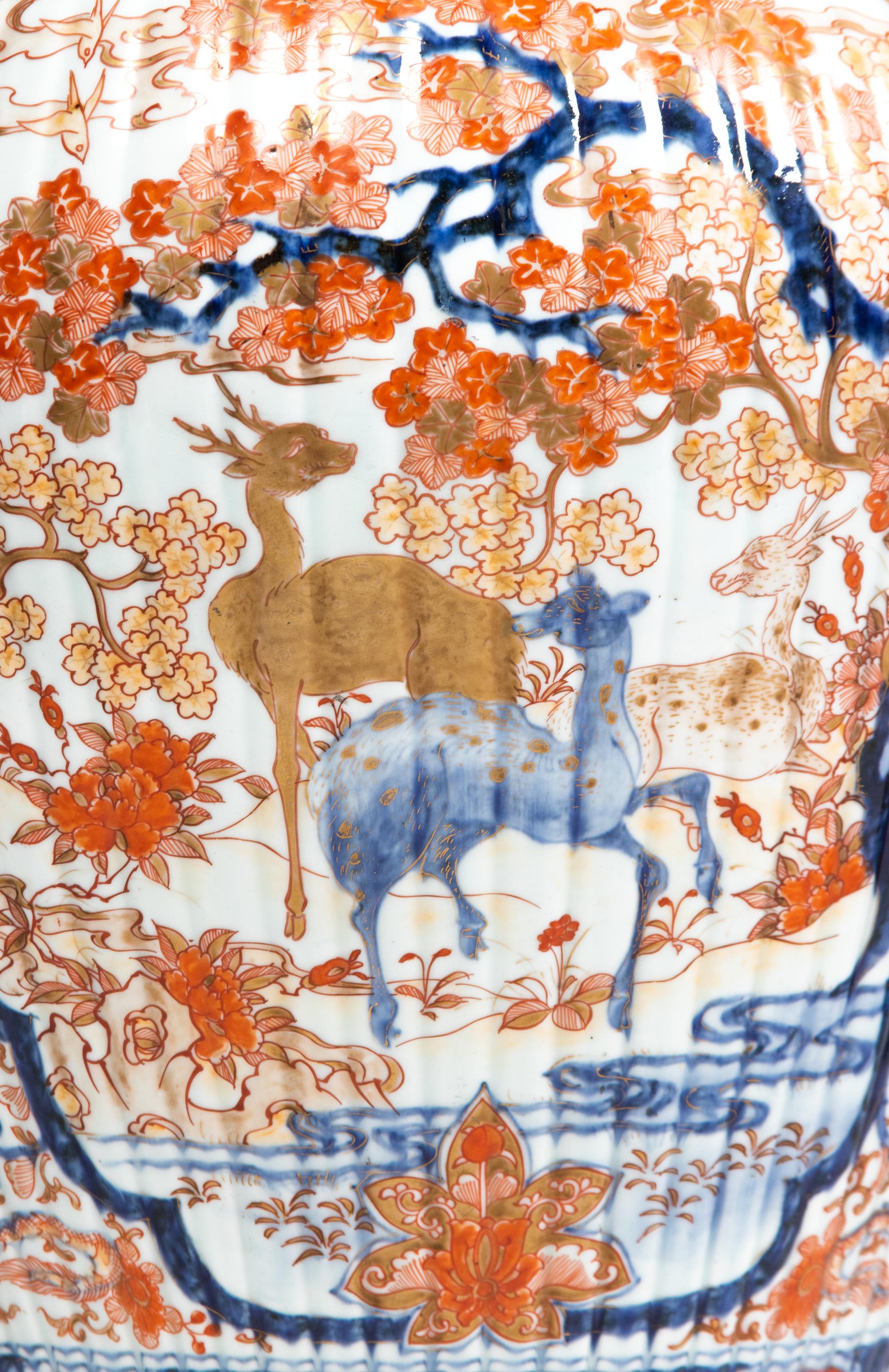 A Pair of Large Japanese Imari Porcelain Covered Jars