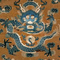 Three Chinese Silk 'Dragon' Panels, 19th-Early 20th Century 晚清-民國 捻金地龍紋綉片一對及藍地龍紋 緙絲一幅
