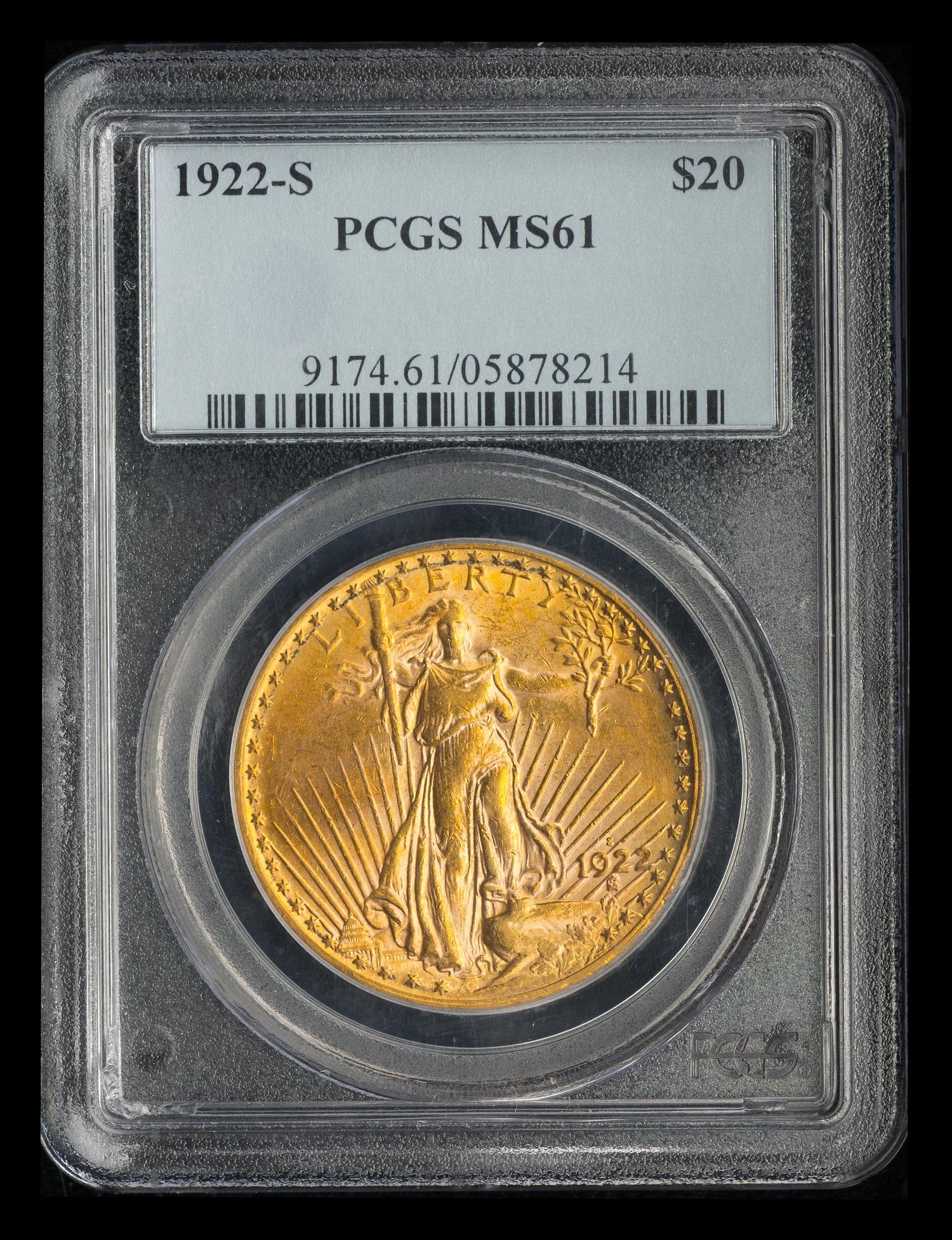 A United States 1922-S St. Gaudens $20 Gold Coin