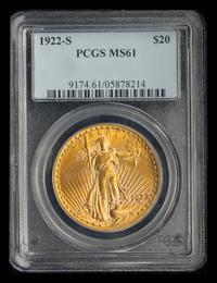 A United States 1922-S St. Gaudens $20 Gold Coin