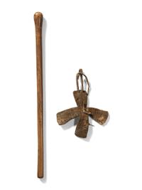 Southern Plains Beaded Buffalo Hide Hair Drop and Decorated Drum Beater