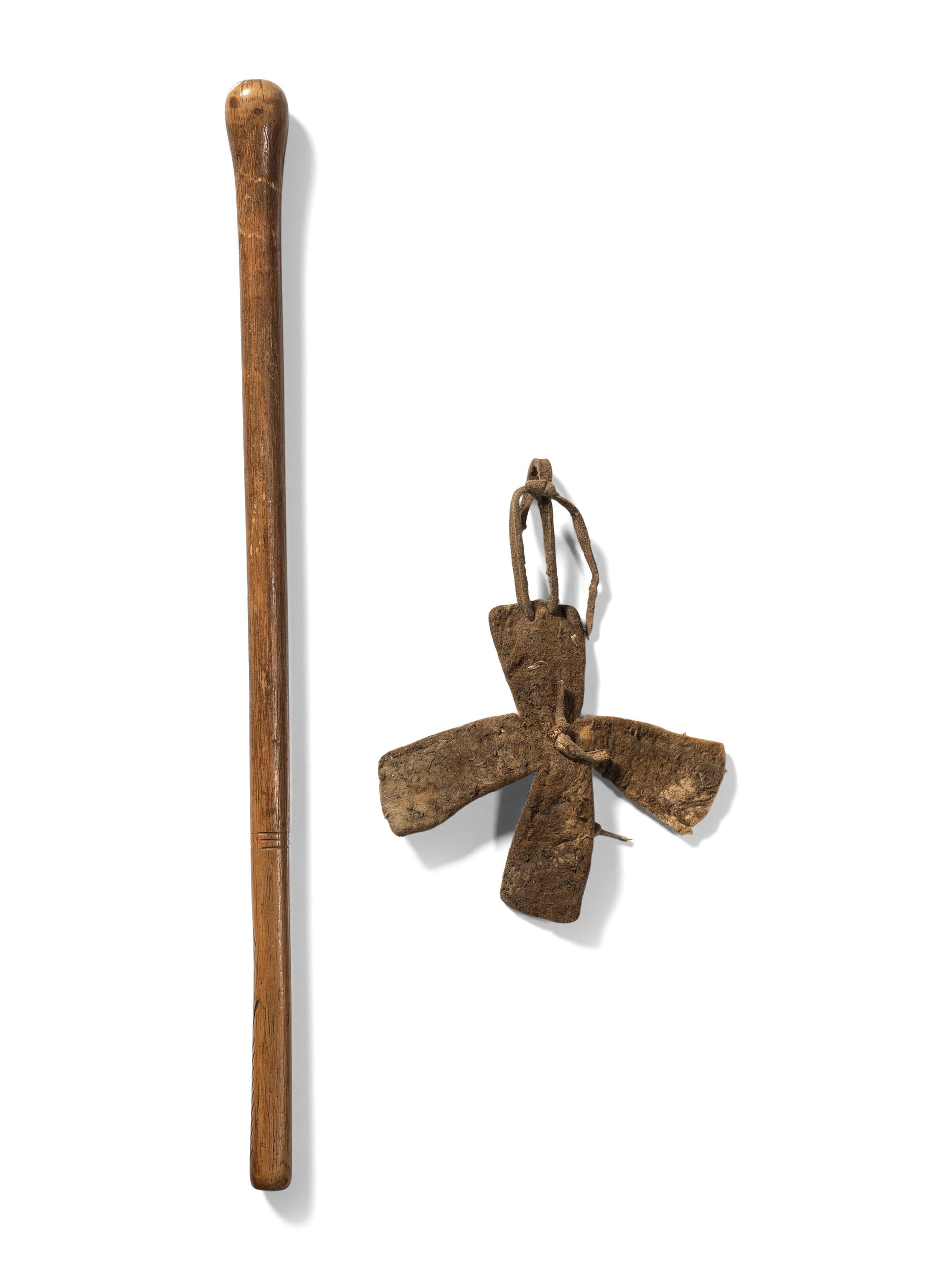 Southern Plains Beaded Buffalo Hide Hair Drop and Decorated Drum Beater