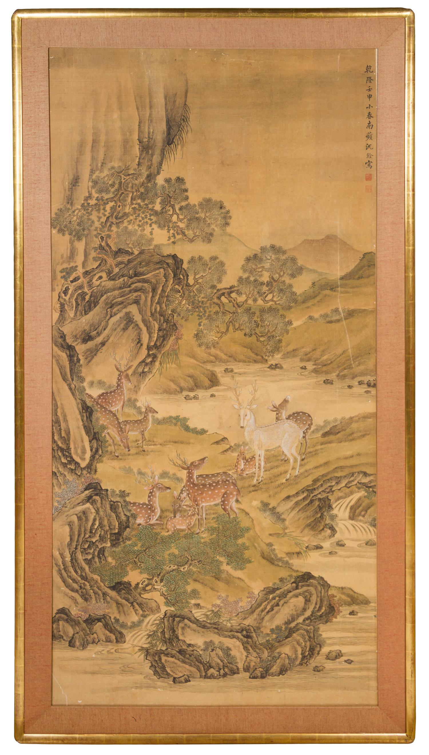 In the Manner of Shen Quan, (Chinese, 1682-1760), Deer in Riverscape Scene