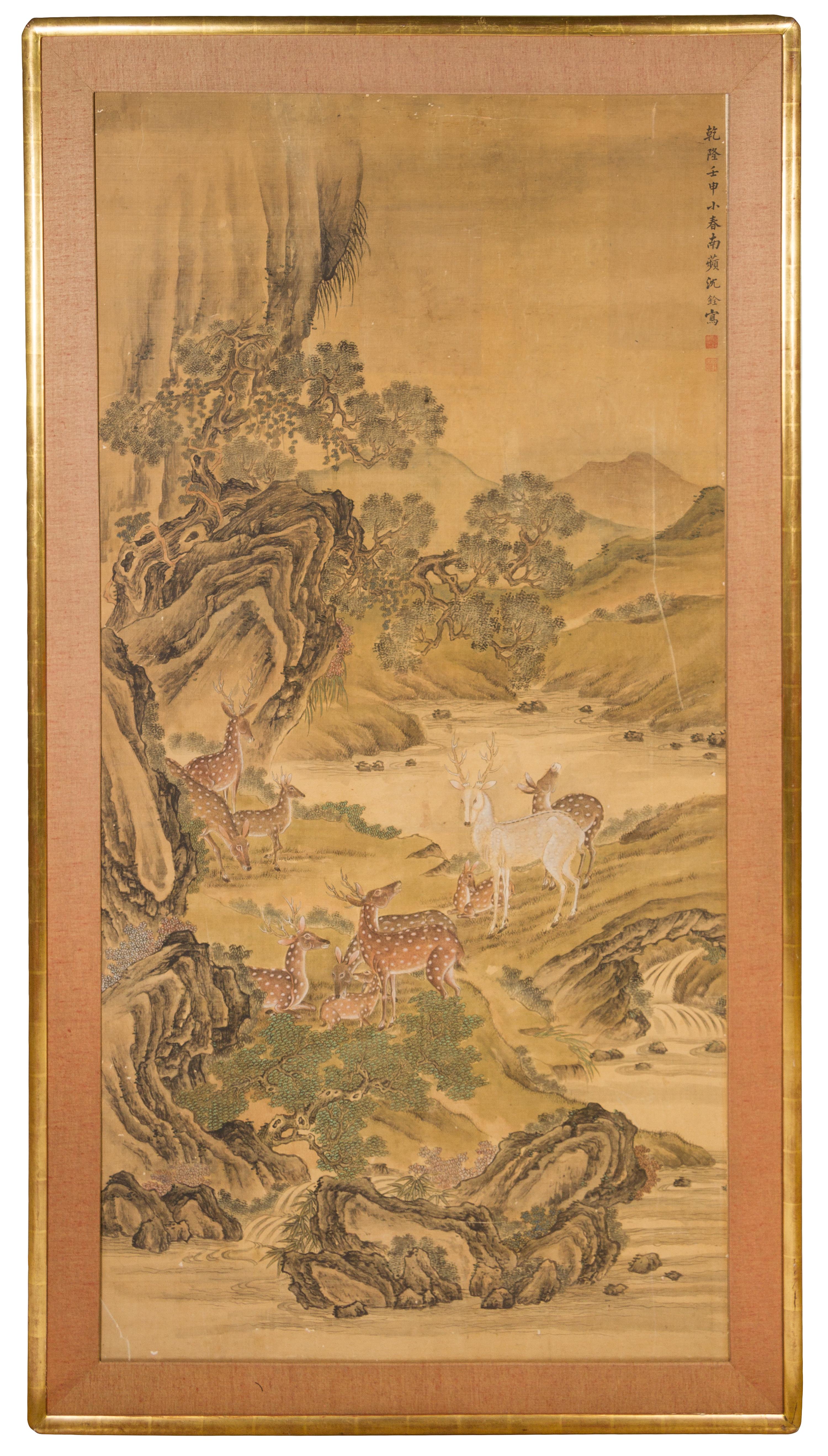 In the Manner of Shen Quan, (Chinese, 1682-1760), Deer in Riverscape Scene