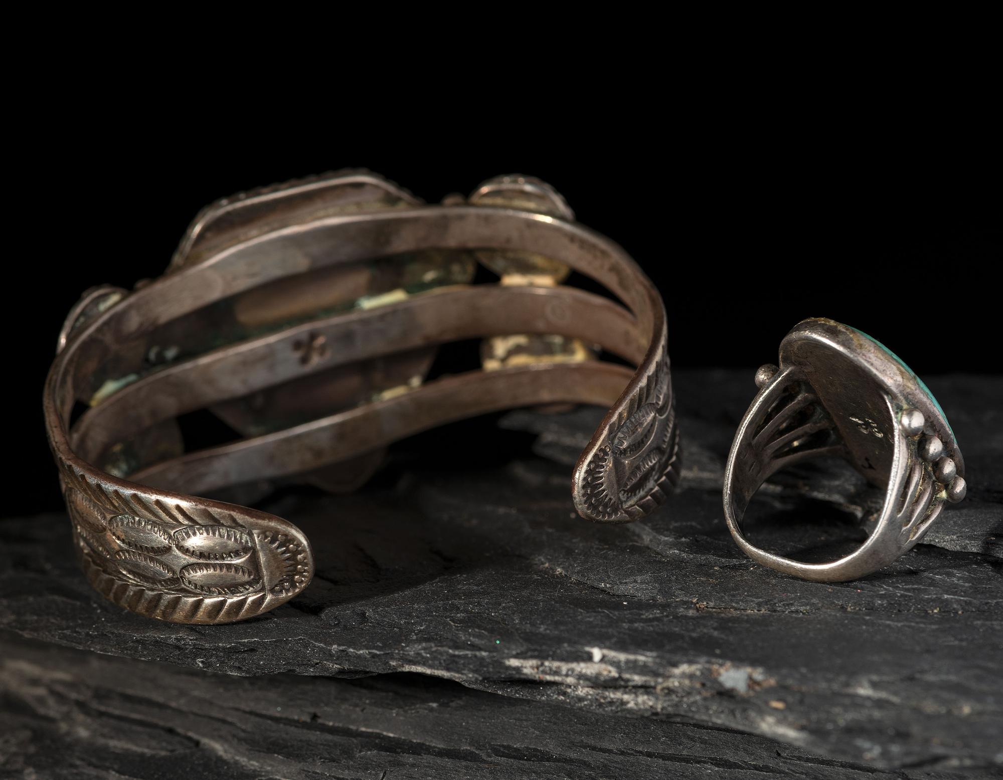 Navajo or Zuni Silver and Turquoise Cuff Bracelet AND Ring