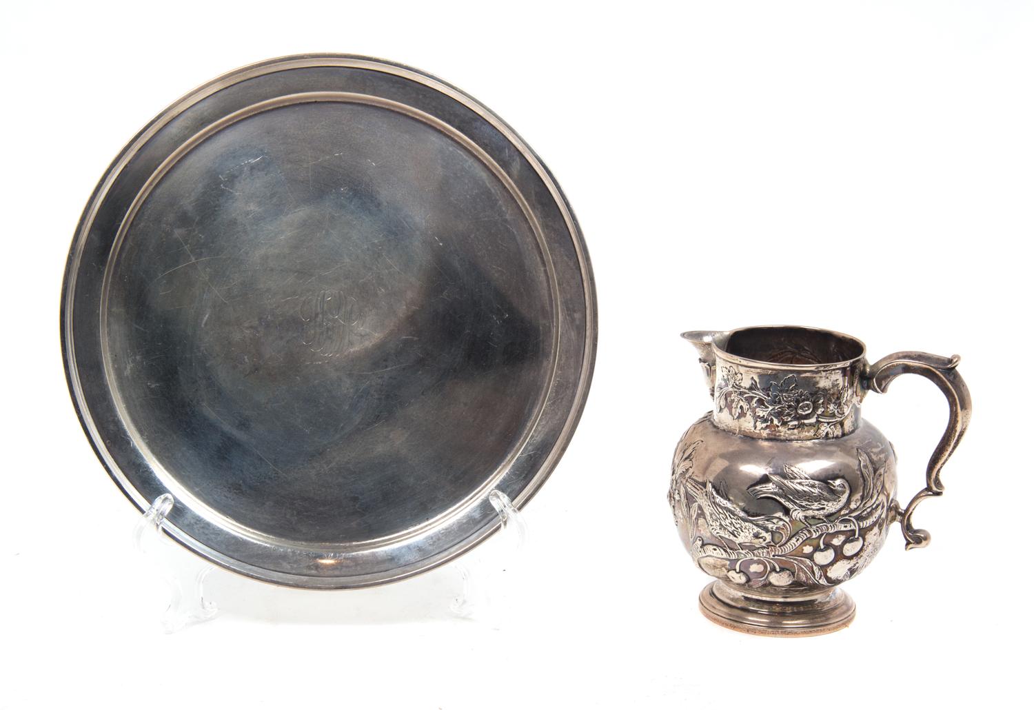 Two Sterling Silver Articles Height of pitcher 5 3/8 inches; diameter of tray 10 inches. — 20TH CENTURY