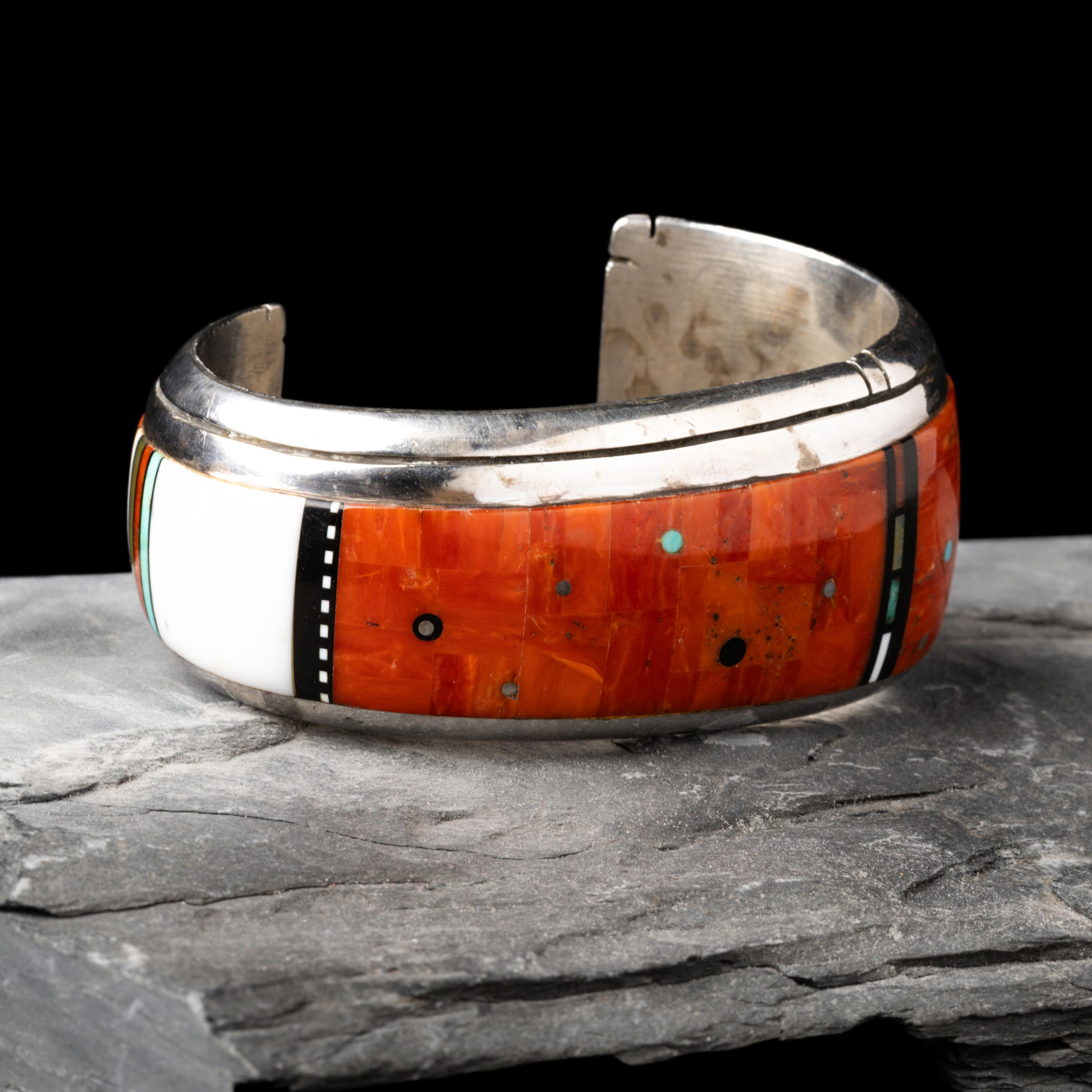 Jesse Monongya (Diné, 1952-2024) — Silver and Mosaic Inlay Cuff Bracelet