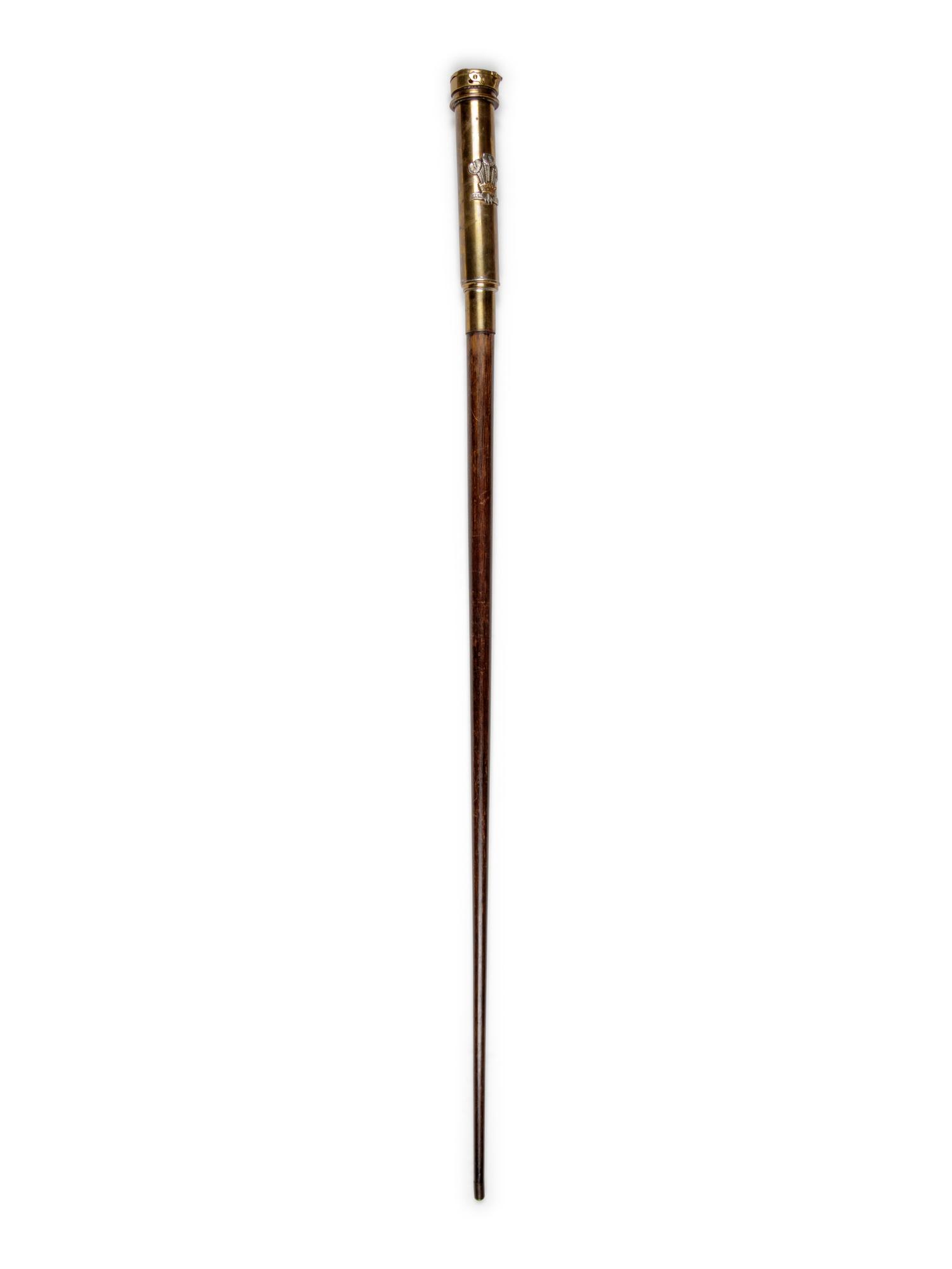 A German Silvered Metal Mounted Brass Explorer's Walking Stick