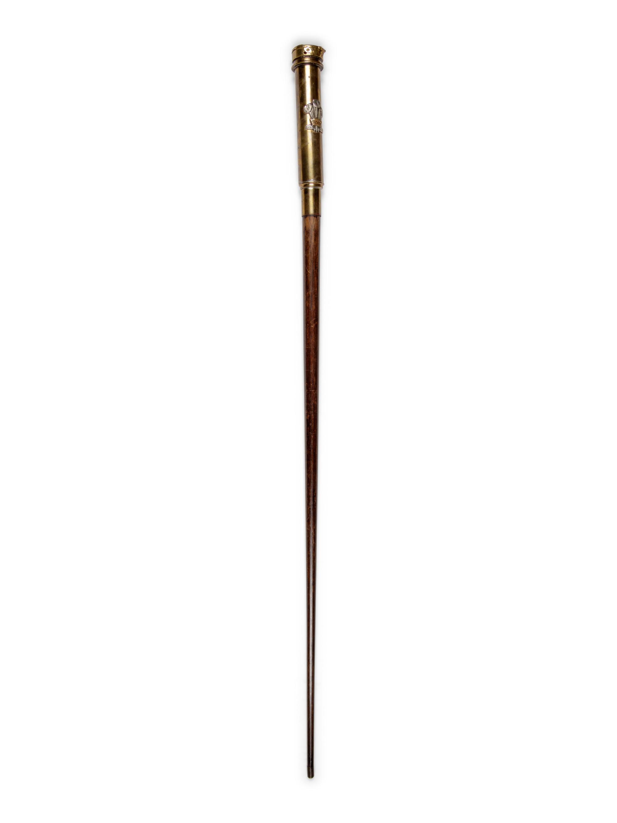 A German Silvered Metal Mounted Brass Explorer's Walking Stick