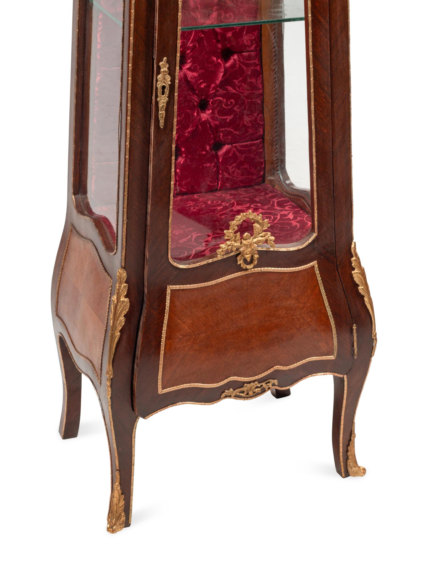 A Pair of Louis XV Style Gilt Metal Mounted Marble-Top Vitrine Cabinets