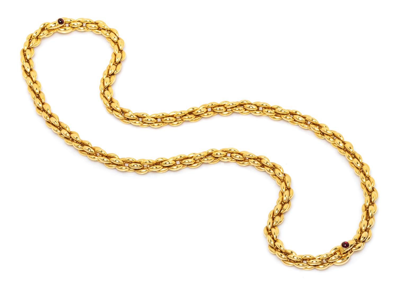 An 18 Karat Yellow Gold and Garnet Convertible Longchain Necklace, Neiman Marcus, 128.70 dwts.