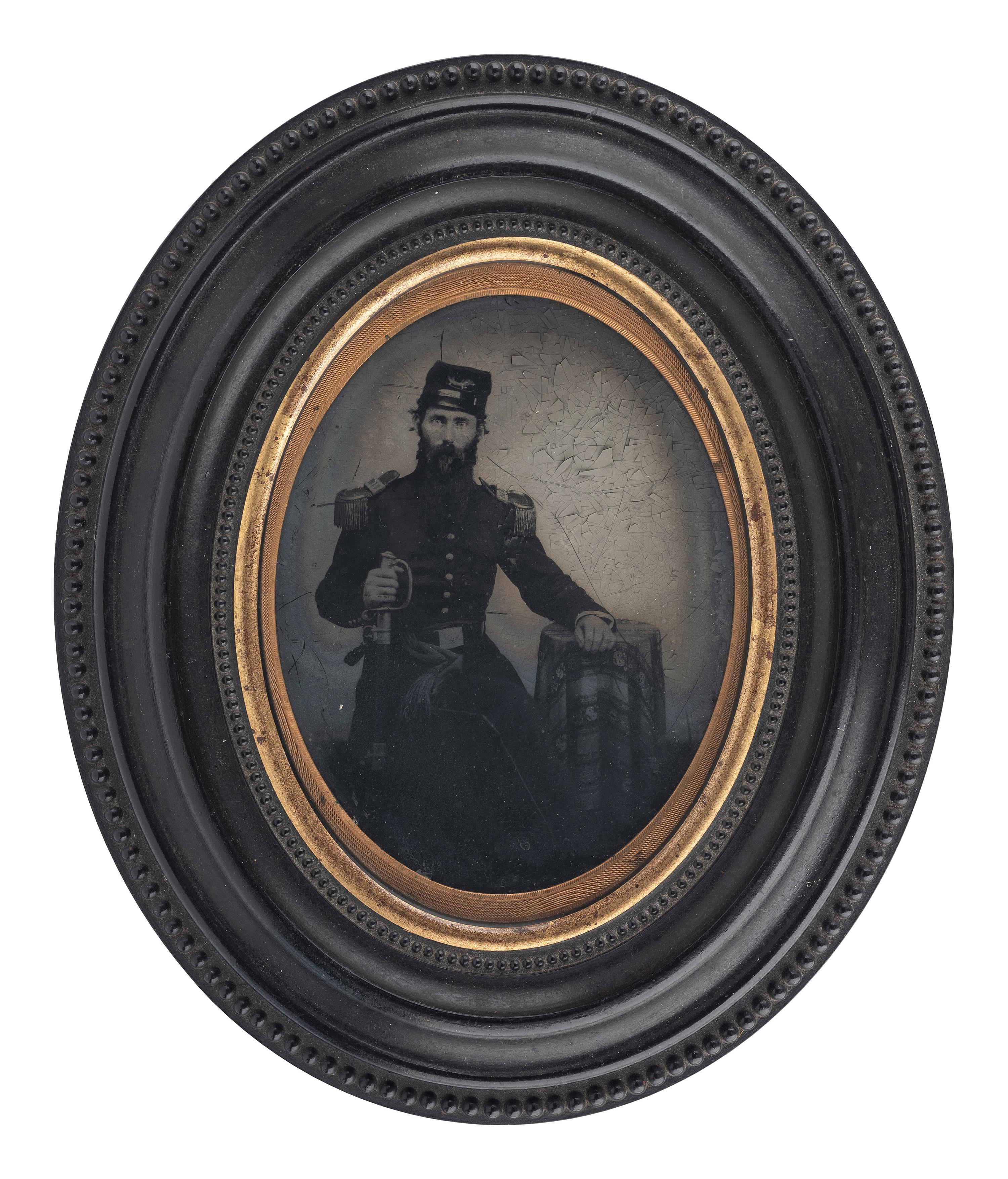 [CIVIL WAR - PHOTOGRAPHY]. A group of 3 tintypes of accoutered infantrymen including one officer, comprising: