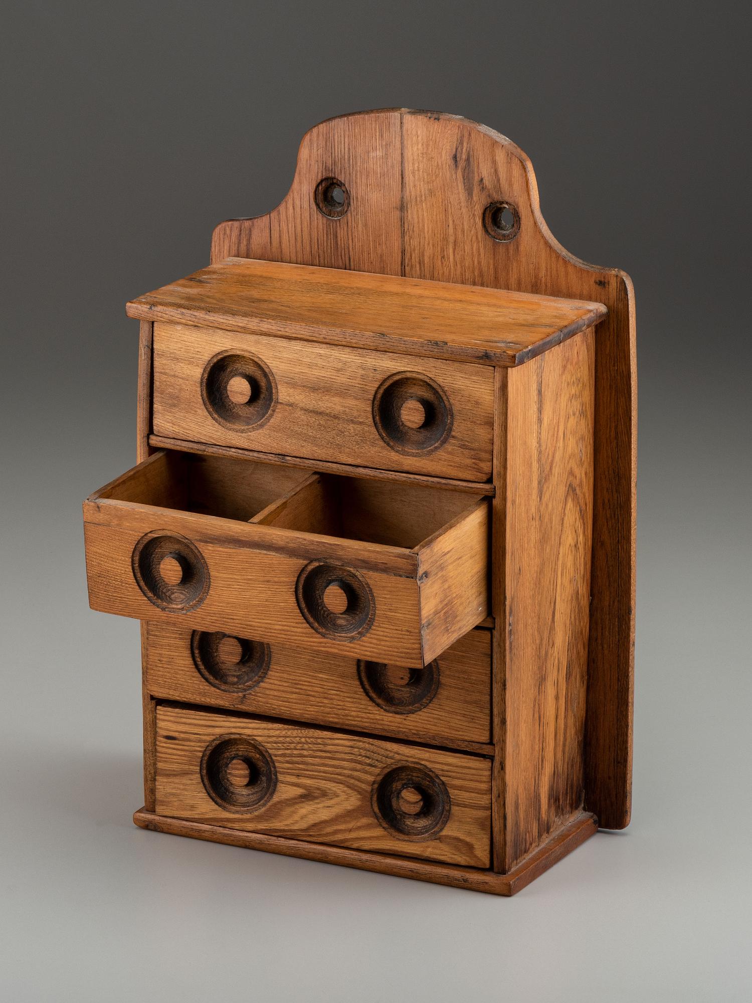 A Country Carved Pine Hanging Spice Cabinet