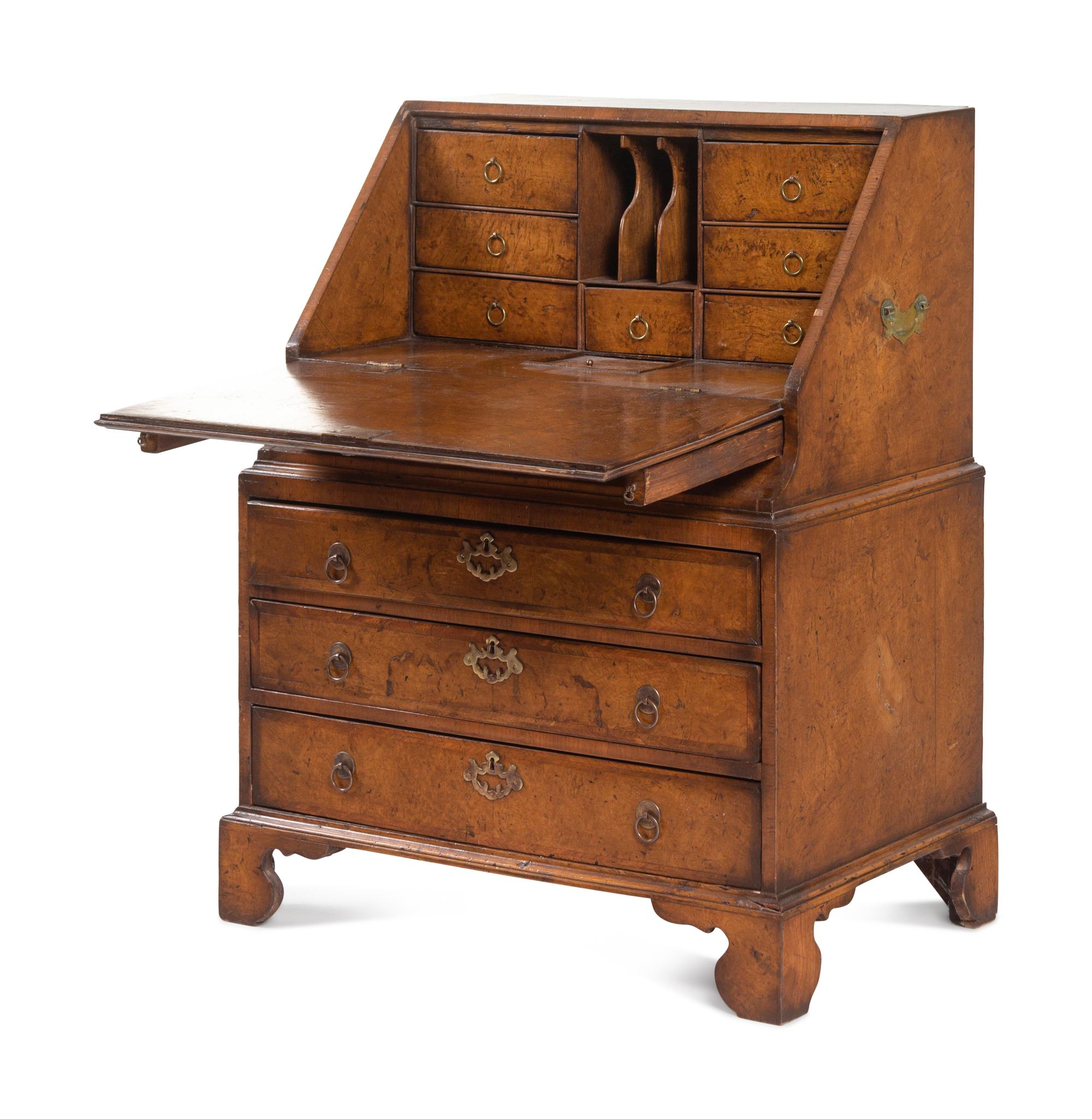 A George II Burl Walnut Slant-Front Desk