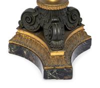 A Pair of French Gilt and Patinated Bronze and Marble Seven-Light Candelabra