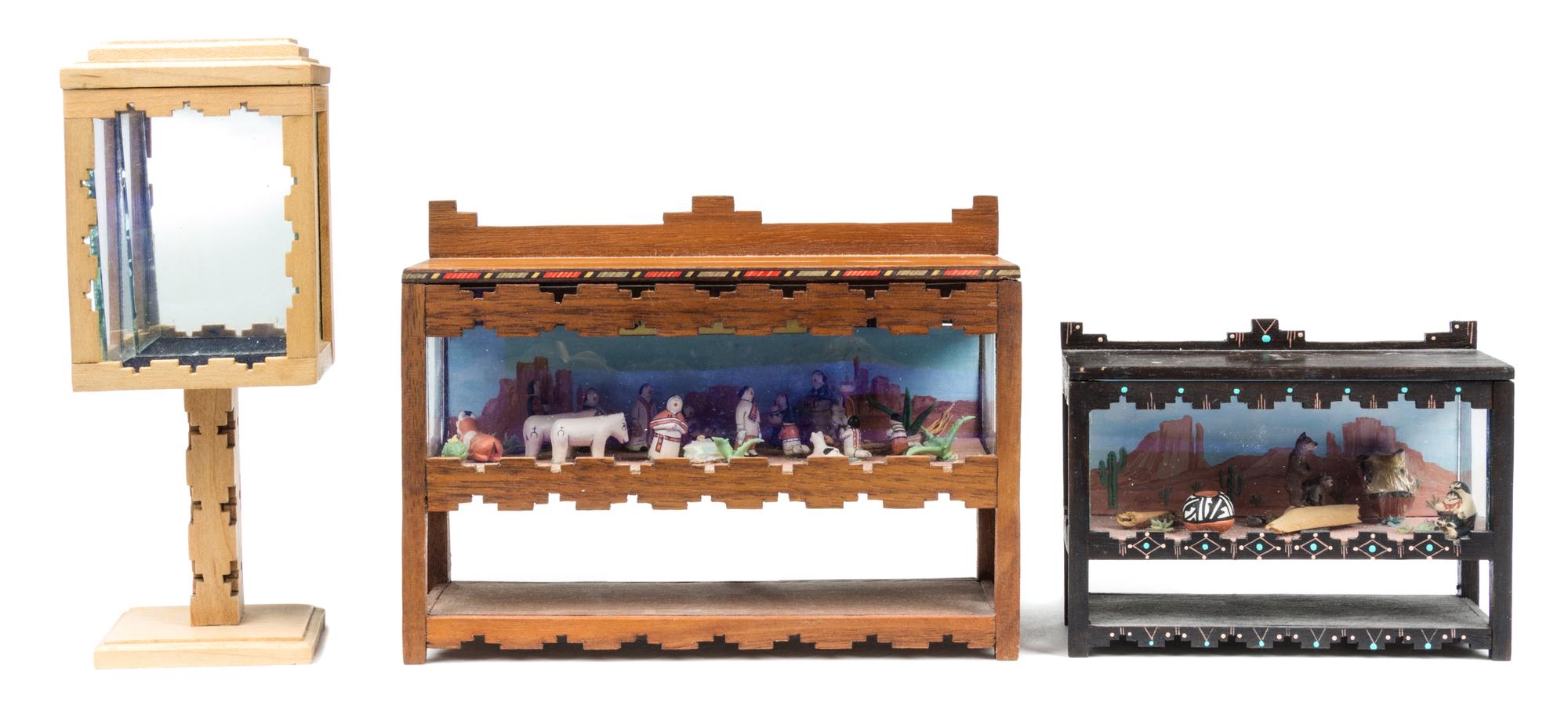 Three Southwestern Style Display Cases Height of tallest 5 3/4 inches.