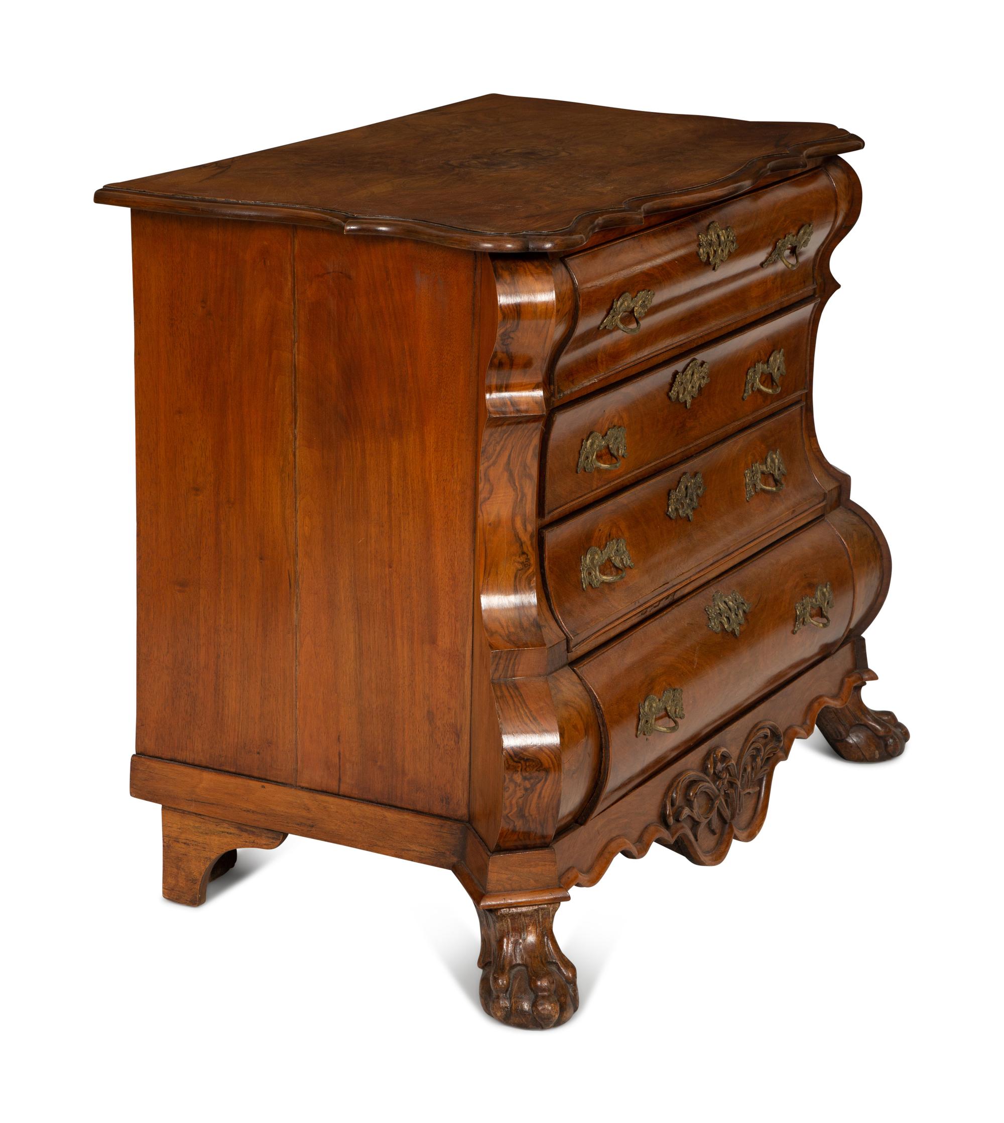 A Dutch Walnut Bombé Chest of Drawers