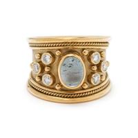 ELIZABETH GAGE, YELLOW GOLD, AQUAMARINE DOUBLET AND DIAMOND RING