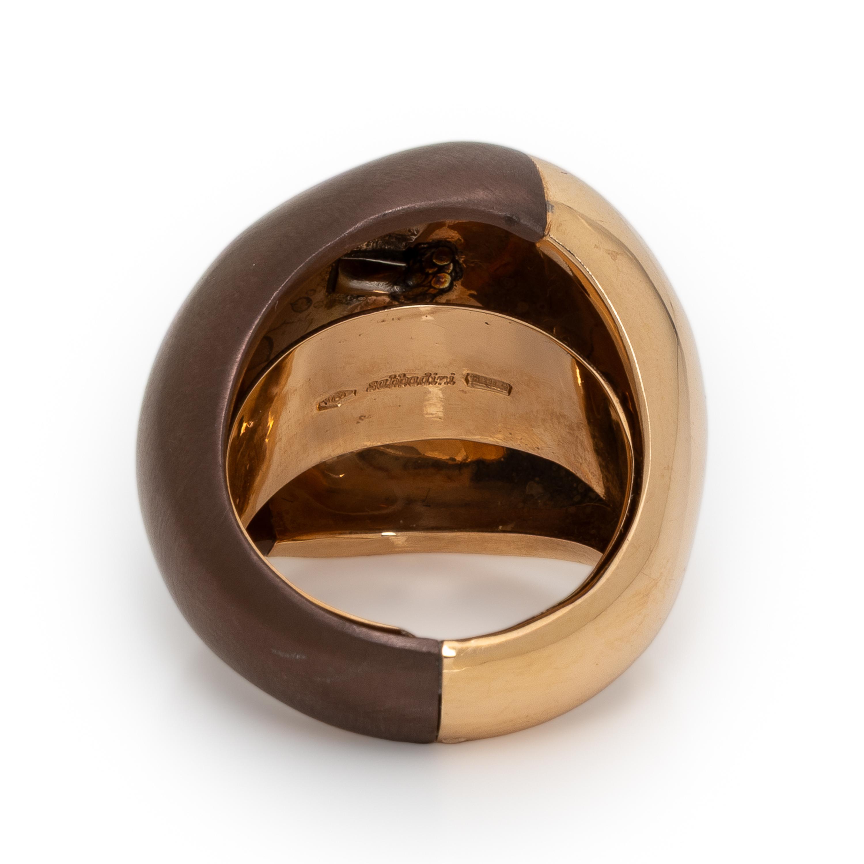 Sabbadini, 'Pebble', Rose Gold and Brown Steel Ring