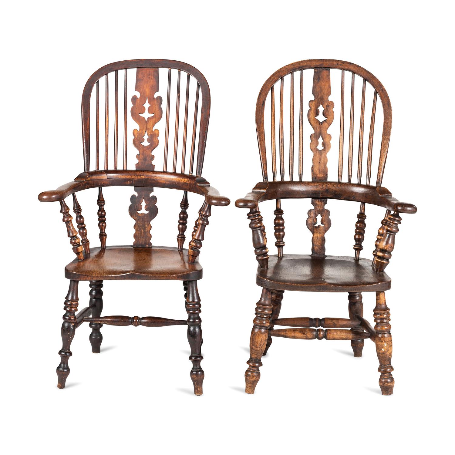 Two English Openworked Splat Windsor Armchairs