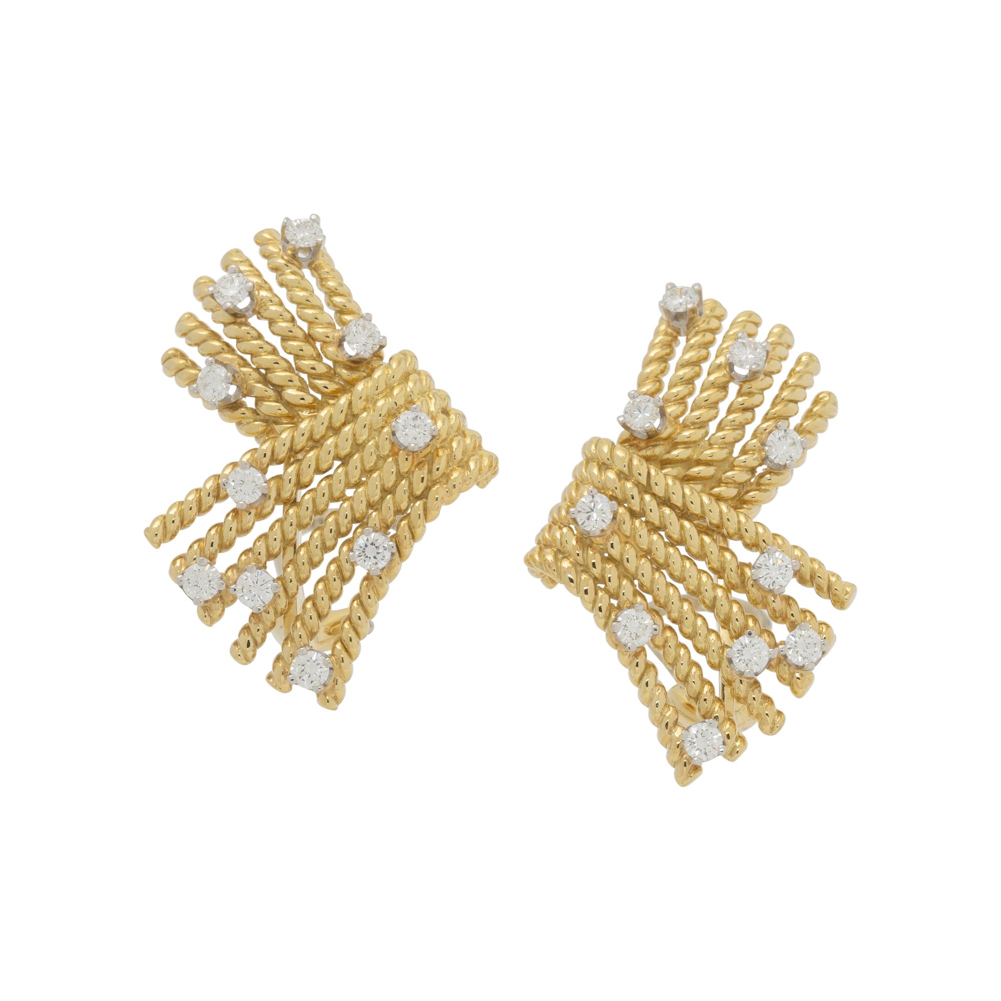 TIFFANY & CO., SCHLUMBERGER, YELLOW GOLD AND DIAMOND 'V-ROPE' EARRINGS