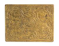 Tiffany Studios, a Zodiac pattern bronze dore nine-piece desk set