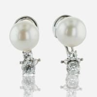 A Pair of Pearl, Diamond, and 14K White Gold Earrings