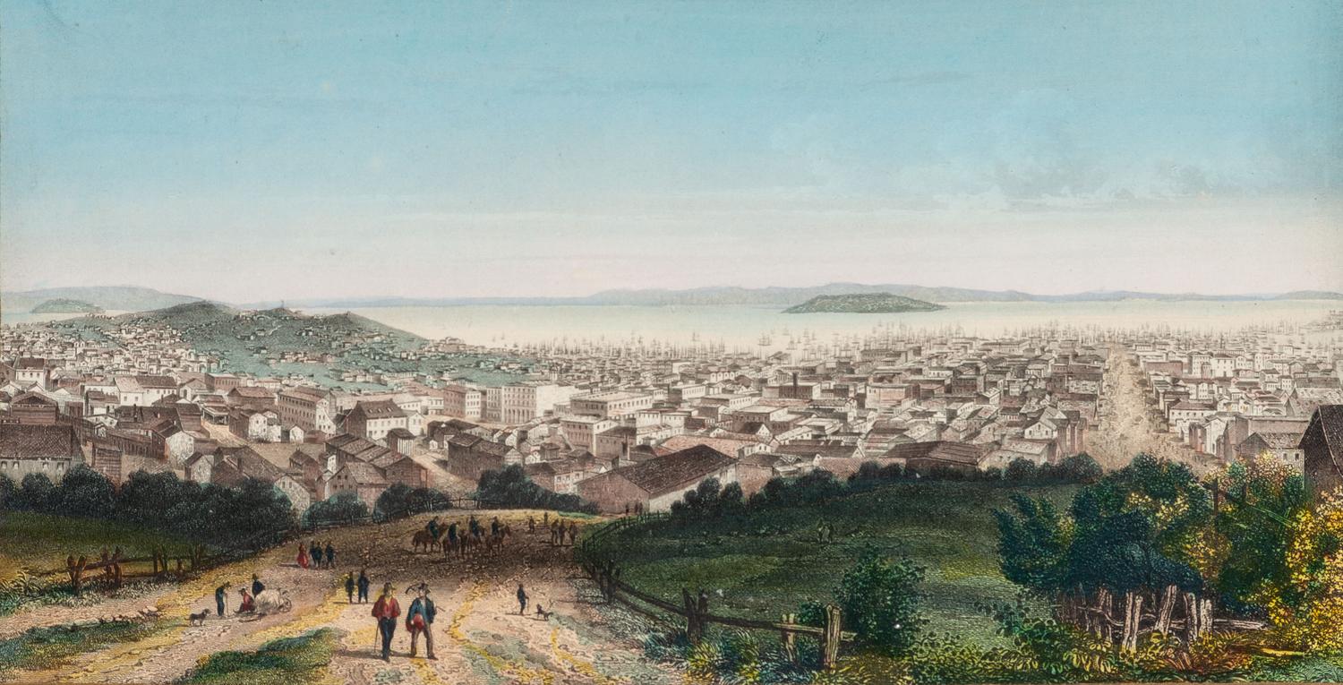 [MAPS & ATLASES]. [MAGNUS, Charles (1826-1900)]. A group of 7 hand-color deluxe presentation city views, incl. San Francisco. [ With :] [BORNET, John]. [ City of Brooklyn ]. Hand-colored lithograph.