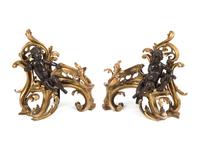 A Pair of Louis XV Style Gilt and Patinated Bronze Figural Chenets