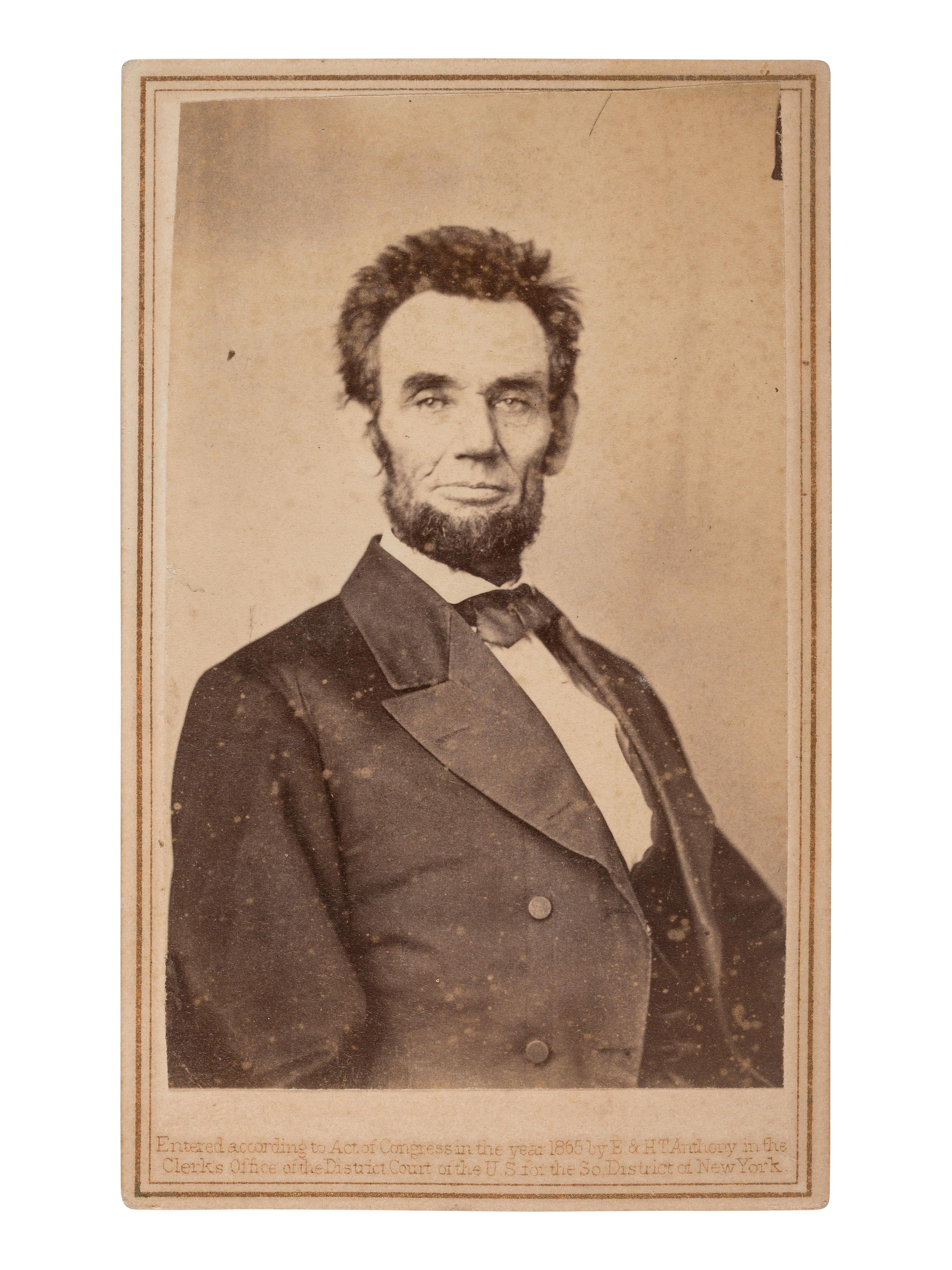 [LINCOLN, Abraham (1809-1865]. [WALKER, Lewis Emory (1822-1880), photog.]. CDV of Lincoln with a "crew cut." February 1865.