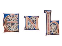 ITALIAN ROMANESQUE ARTIST Three partial leaves from an “Atlantic” Bible, with illuminated initials ‘E’, ‘N’, and ‘H’, in Latin, illuminated manuscript on parchment [Italy, Tuscany, c. 1150-1175]