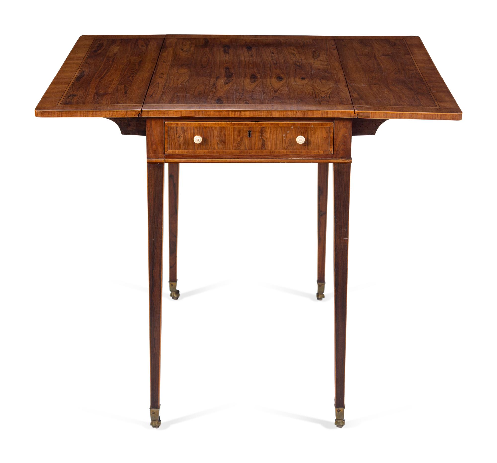 A Regency Inlaid and Brass Mounted Mahogany and Rosewood Pembroke Table