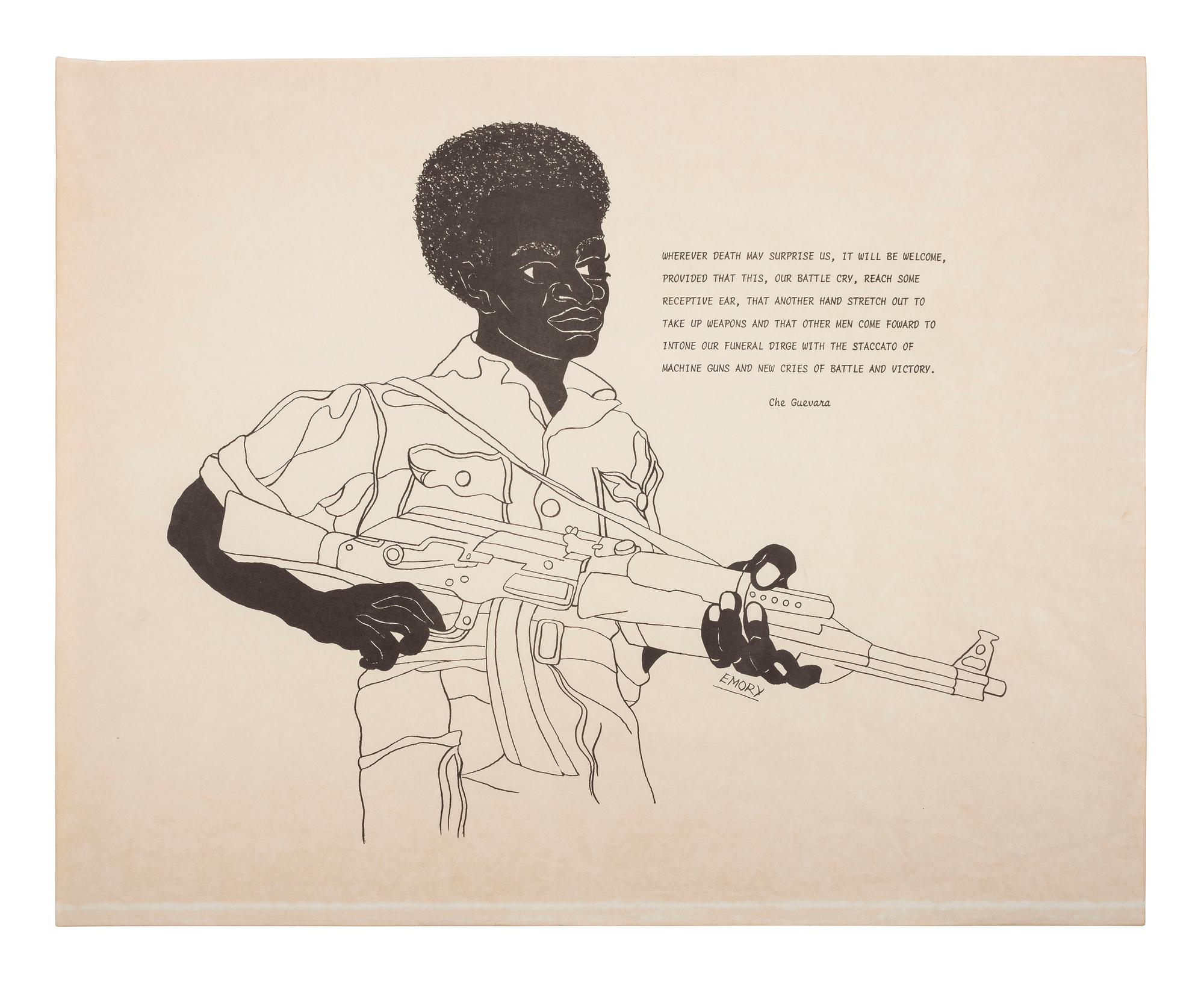 [BLACK PANTHER PARTY]. DOUGLAS, Emory (b. 1943), artist. " Wherever death may surprise us, it will be welcome. . . Che Guevara. " [San Francisco, CA: Black Panther Party, ca 1968].