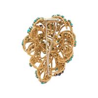 YELLOW GOLD, TURQUOISE AND LAPIS LAZULI BROOCH