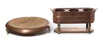 Two Copper Serving Articles Diameter of tray 21 1/2 inches.