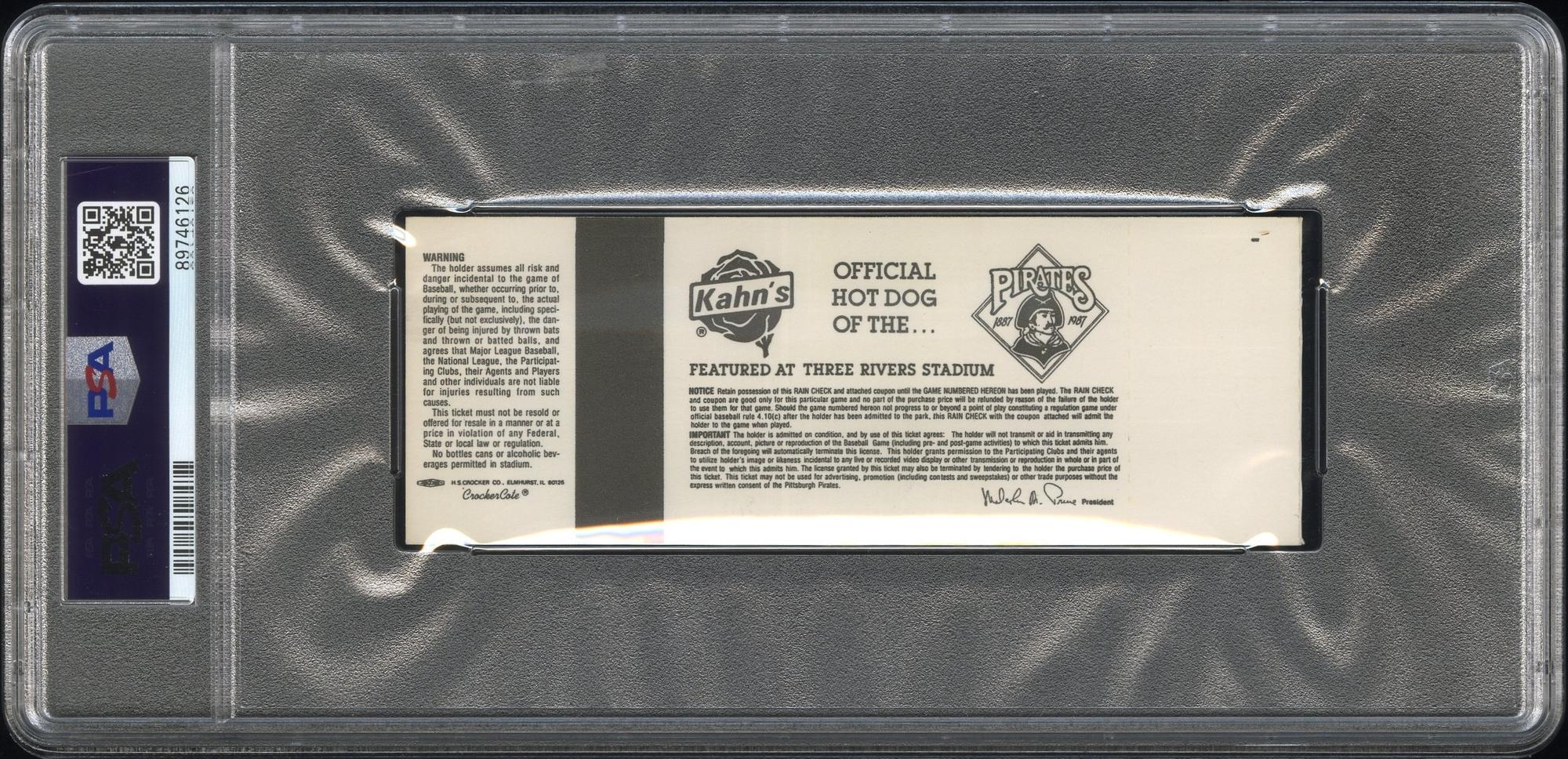 A Mike Schmidt Signed Autograph 500 Home Run Game Full Ticket (PSA 8 NM-MT / 8 AUTO - POP 6, NONE HIGHER)