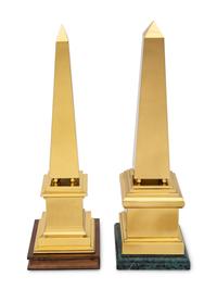 Two Polished Brass Obelisks