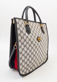 A Gucci Blue Monogram Canvas Square Tote, 12" x 13" x 4"; Strap drop: 20".