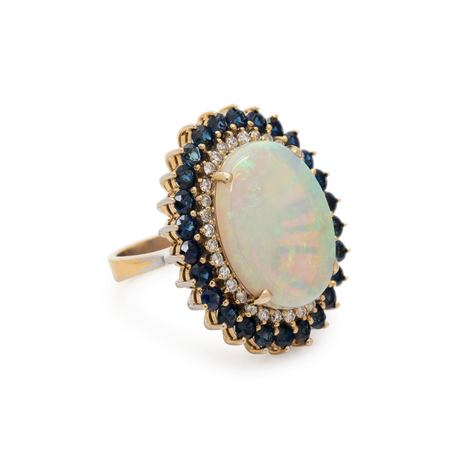 OPAL, SAPPHIRE AND DIAMOND RING