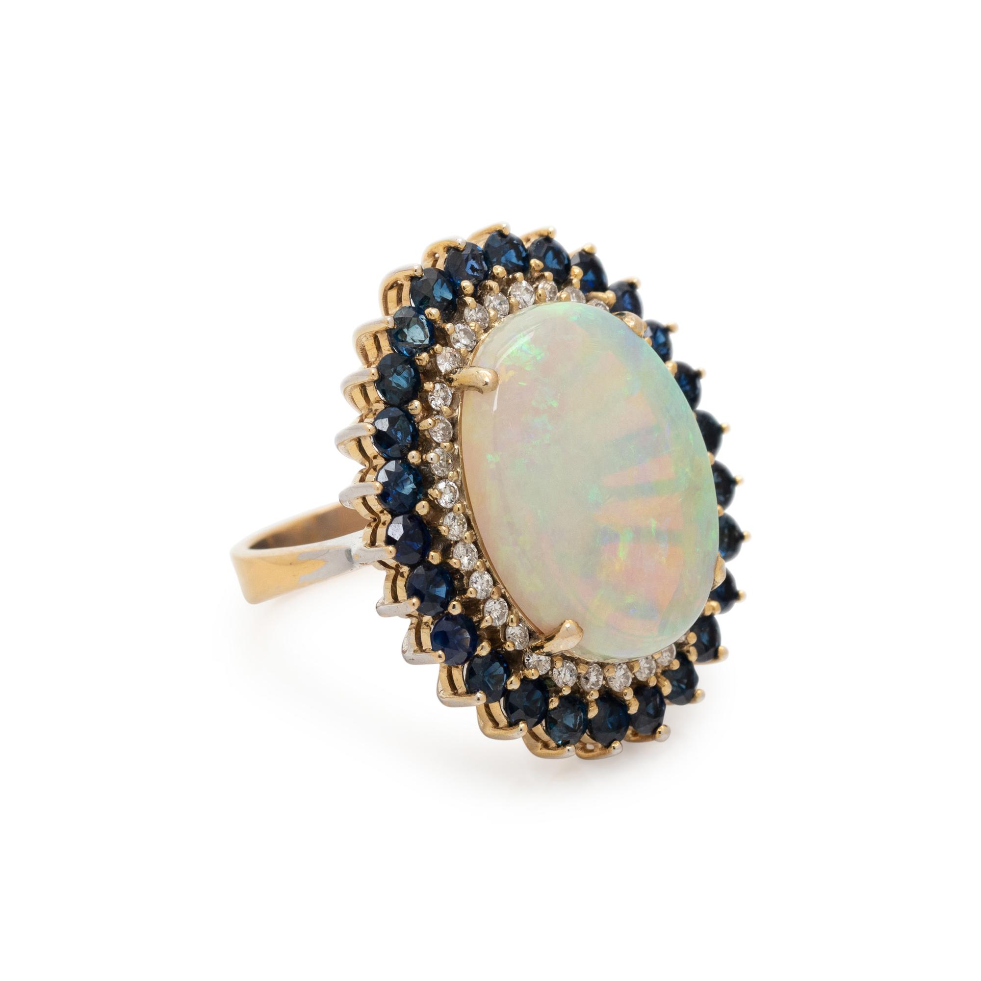 OPAL, SAPPHIRE AND DIAMOND RING