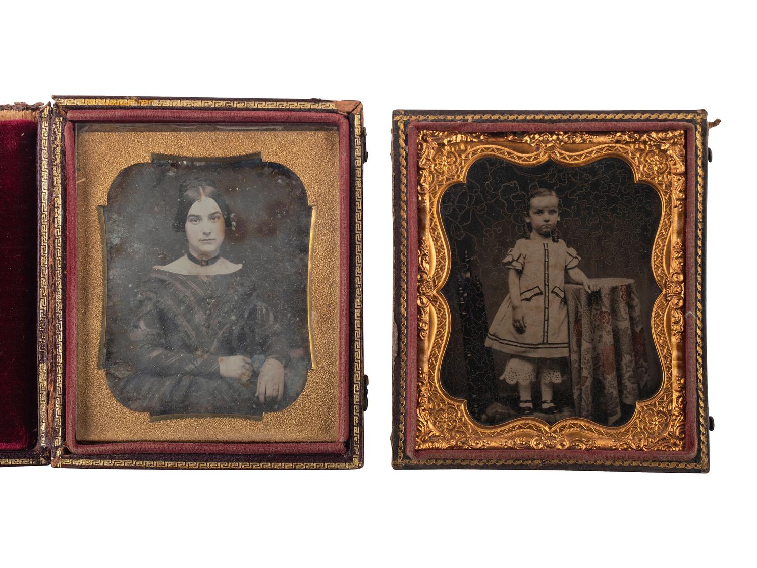 [EARLY PHOTOGRAPHY]. 23 cased images, incl. daguerreotype, ambrotype, and tintype portraits