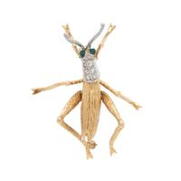 BICOLOR GOLD, DIAMOND, AND CHRYSOPRASE GRASSHOPPER BROOCH