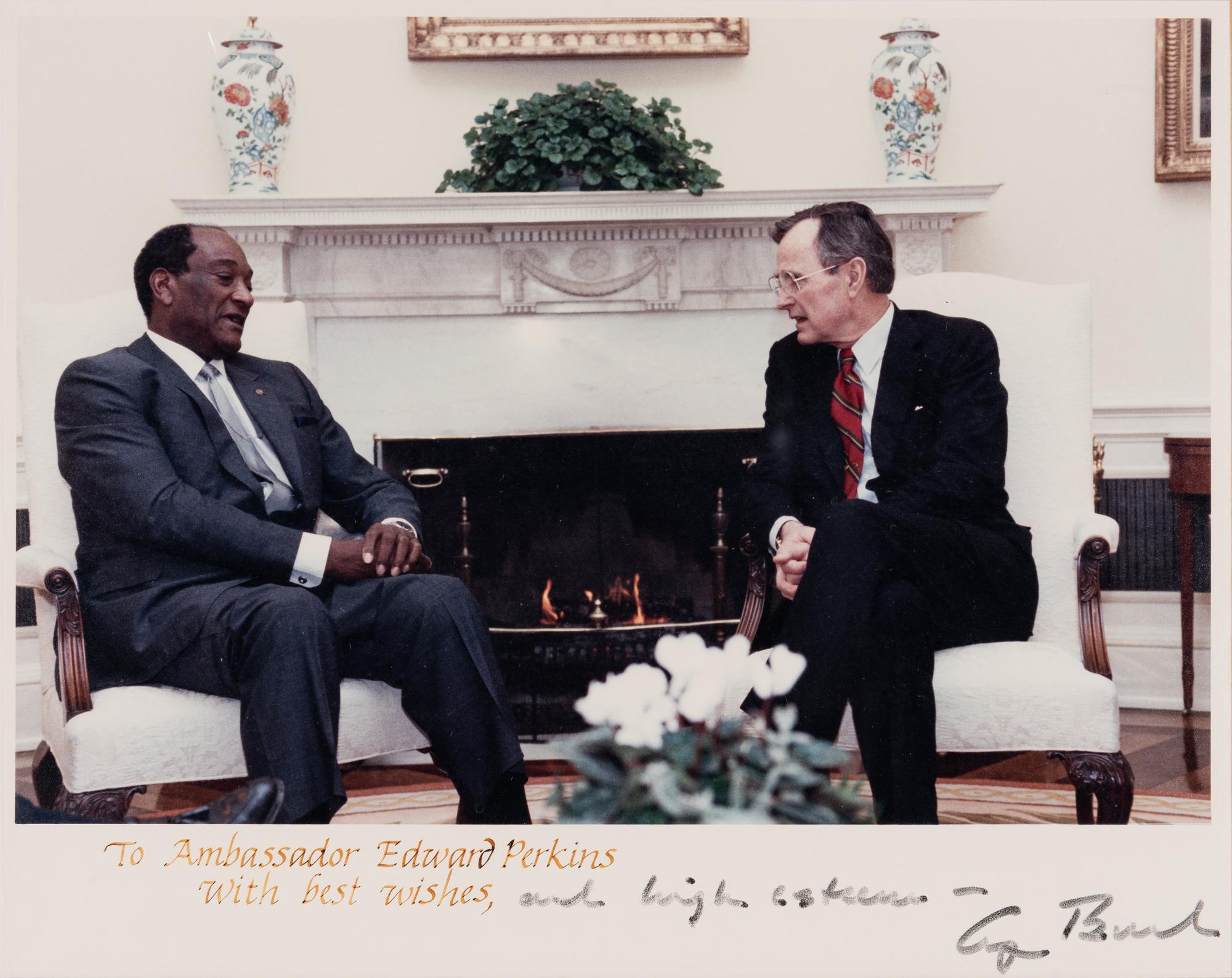 [PERKINS, Edward Joseph (1928-2020)]. A group of 9 documents or photographs by Presidents Nixon, Reagan, or Bush to Perkins, presumably with secretarial or facsimile signatures, including: