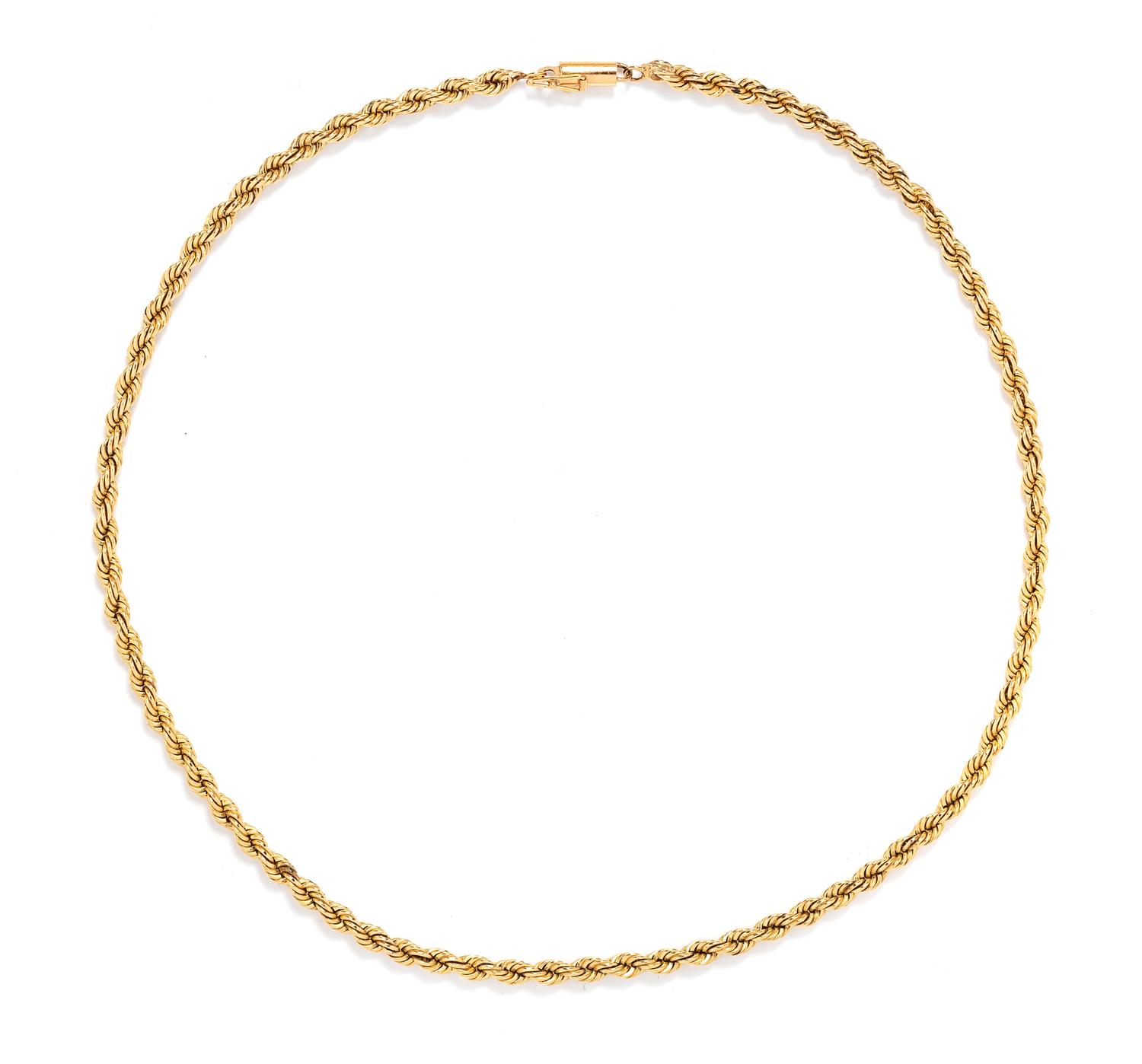A 14 Karat Yellow Gold Rope Chain Necklace,