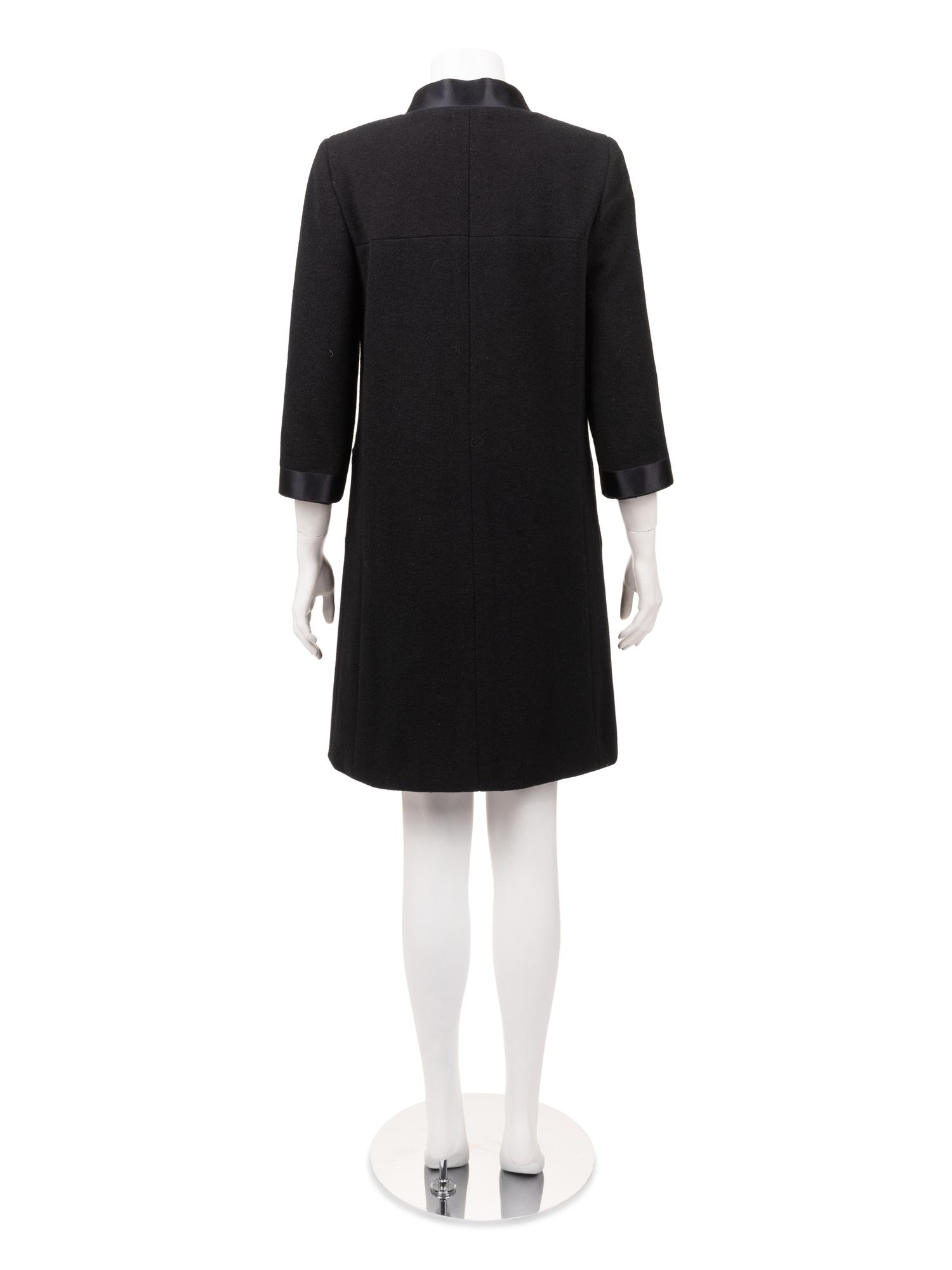 Chanel Wool Coat with Satin Trim and Bow, 1990-2000s