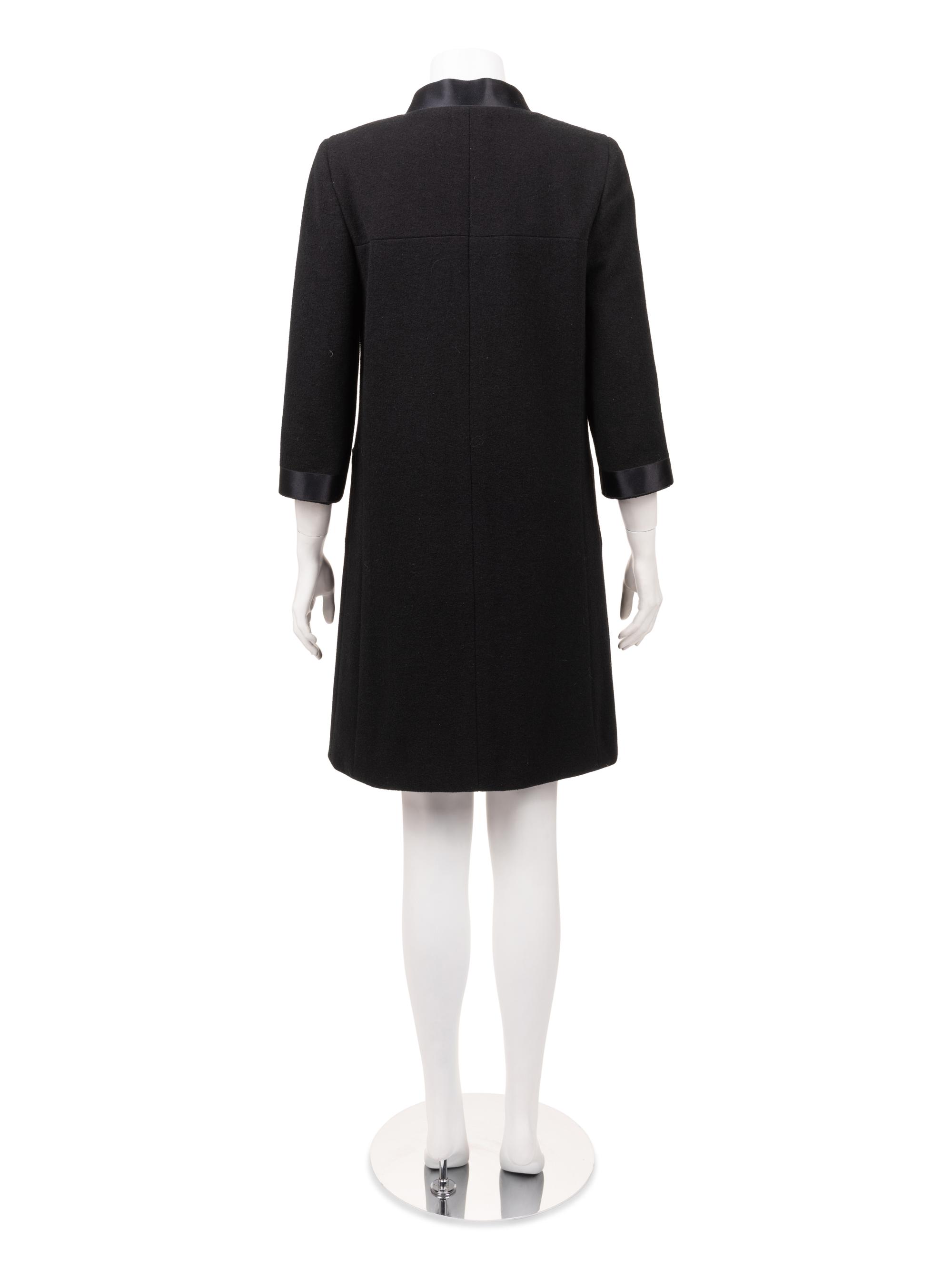 Chanel Wool Coat with Satin Trim and Bow, 1990-2000s