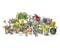A Collection of Twenty-One French Beaded and Glass Flower and Fruit Arrangements